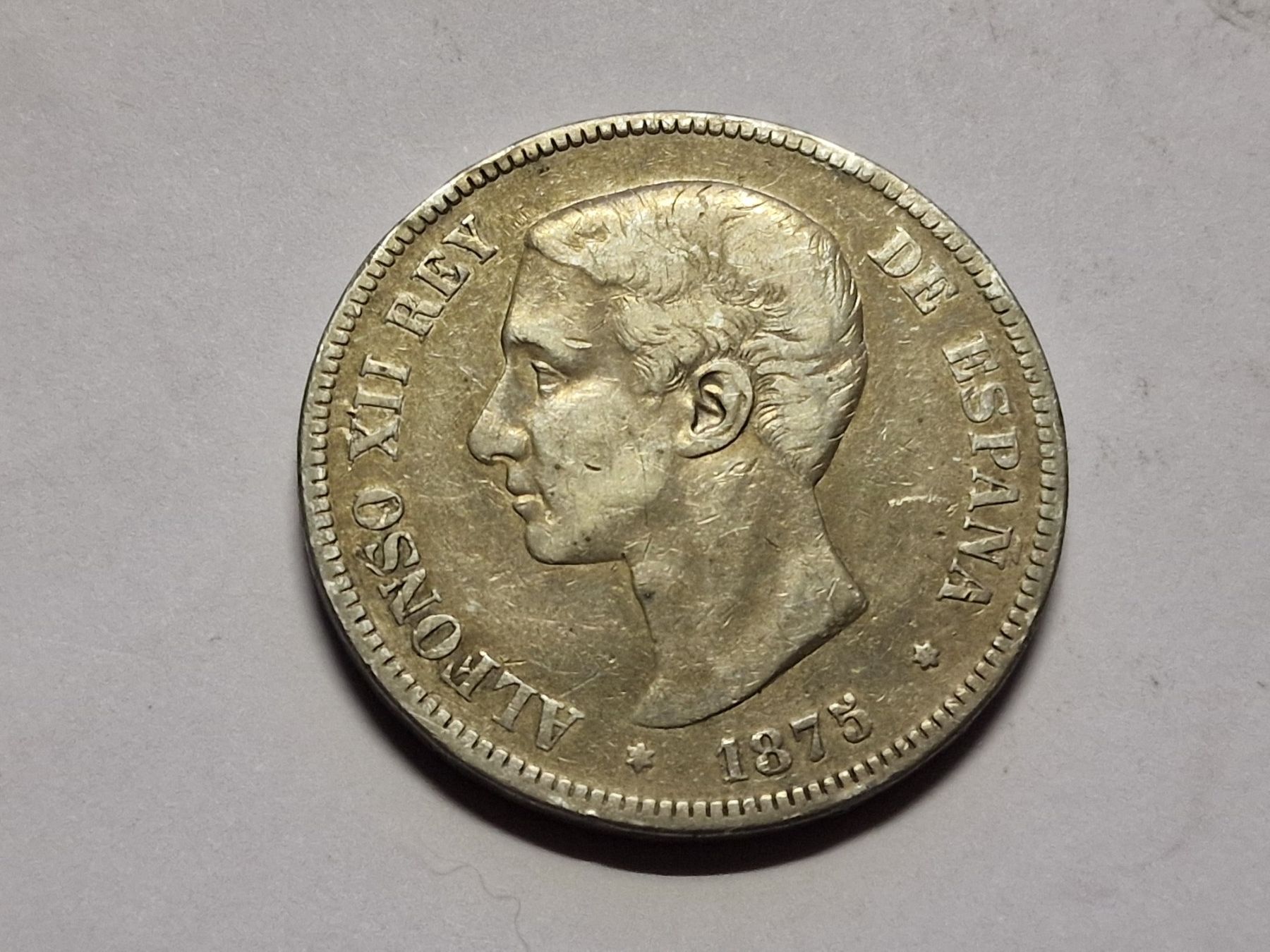 Tutti le monete: Spanien 5 Pesetas 1875 silber. – Usato da Zürich venduto da Moreira01 1