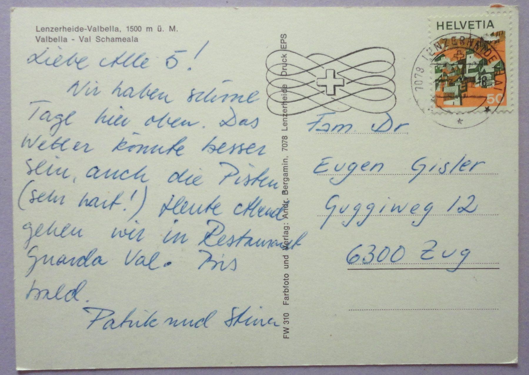 Cartoline postali: Valbella - Val Schameala – Usato da Fétigny venduto da Billy2miny 1