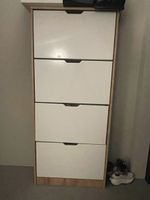Meuble chaussure blanc et bois 4 tiroirs