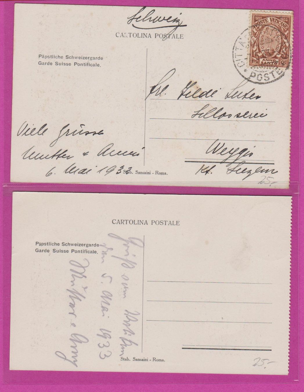 Cartoline postali: 4 alte Ansichtskarten  :  päpstliche Schweizer Garde – Usato da Vitznau venduto da Ropaku 3
