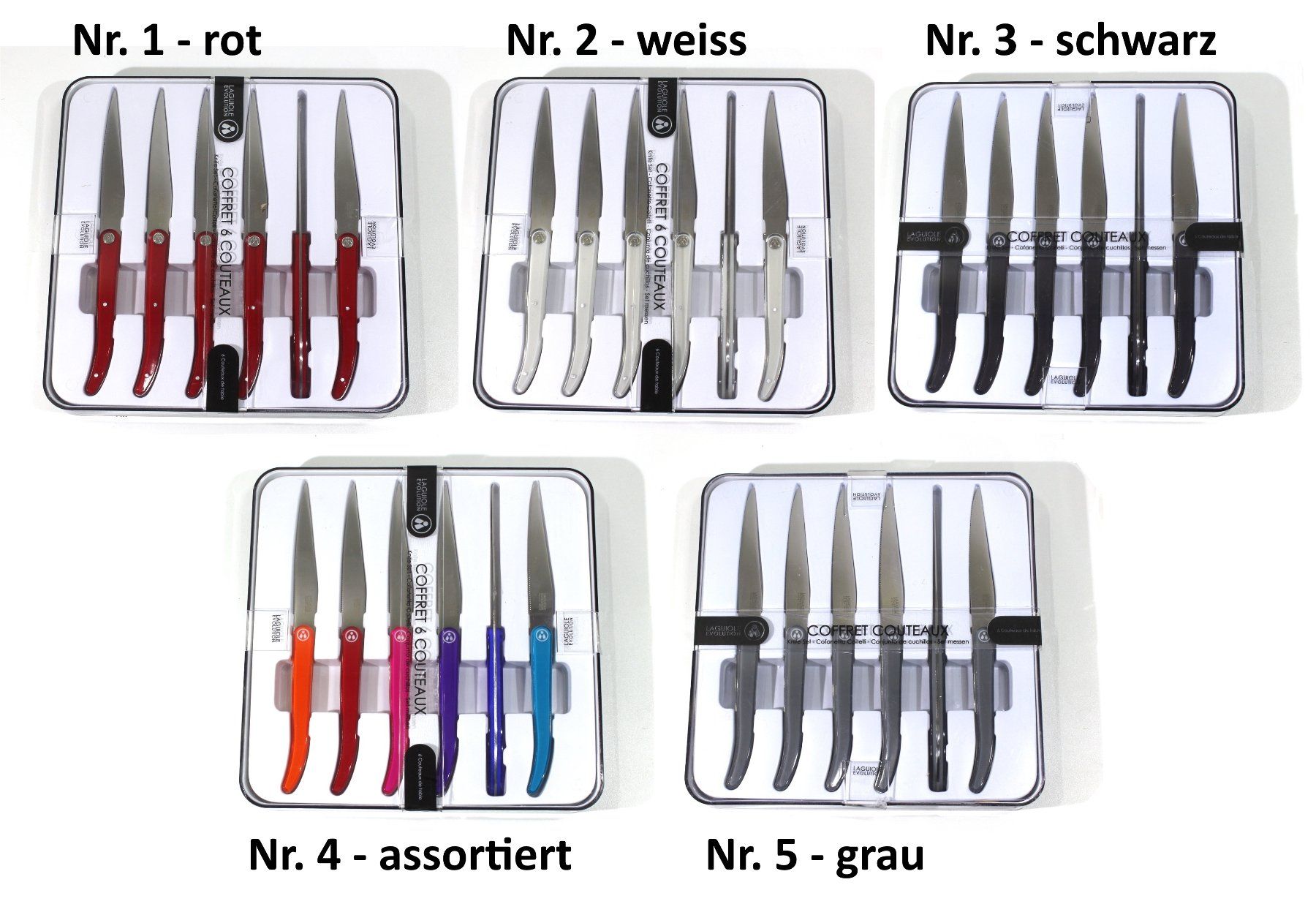Laguiole Coltelli: Steakmesser 6er-Set in Geschenkbox - AUSWAHL – Nuovo e nell'imballaggio originale da Kägiswil venduto da nick333