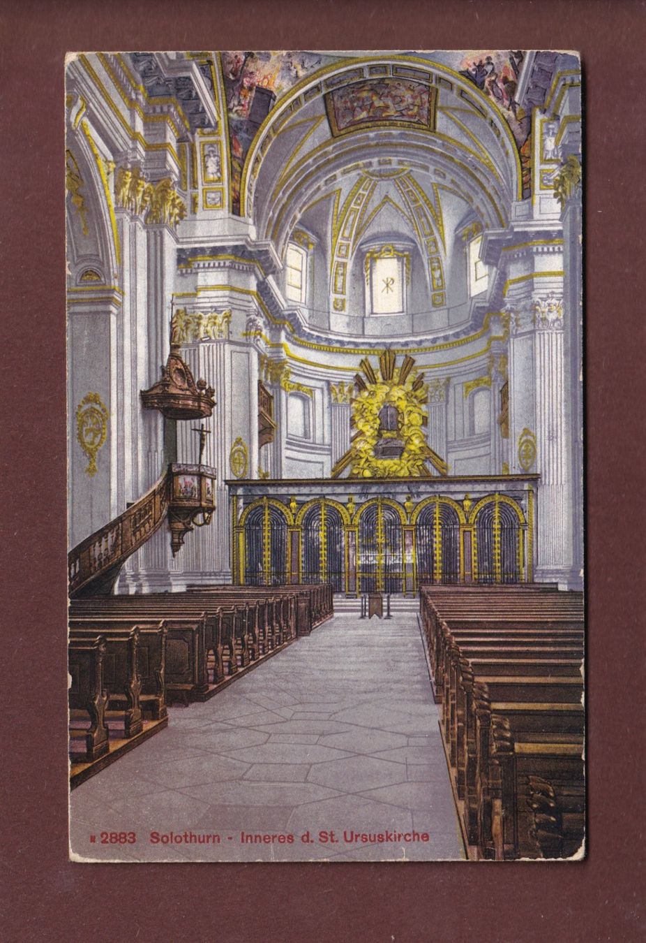 Cartoline postali: SOLOTHURN - Inneres St. Ursuskirche - 1918 – Usato da Pully venduto da nicecards