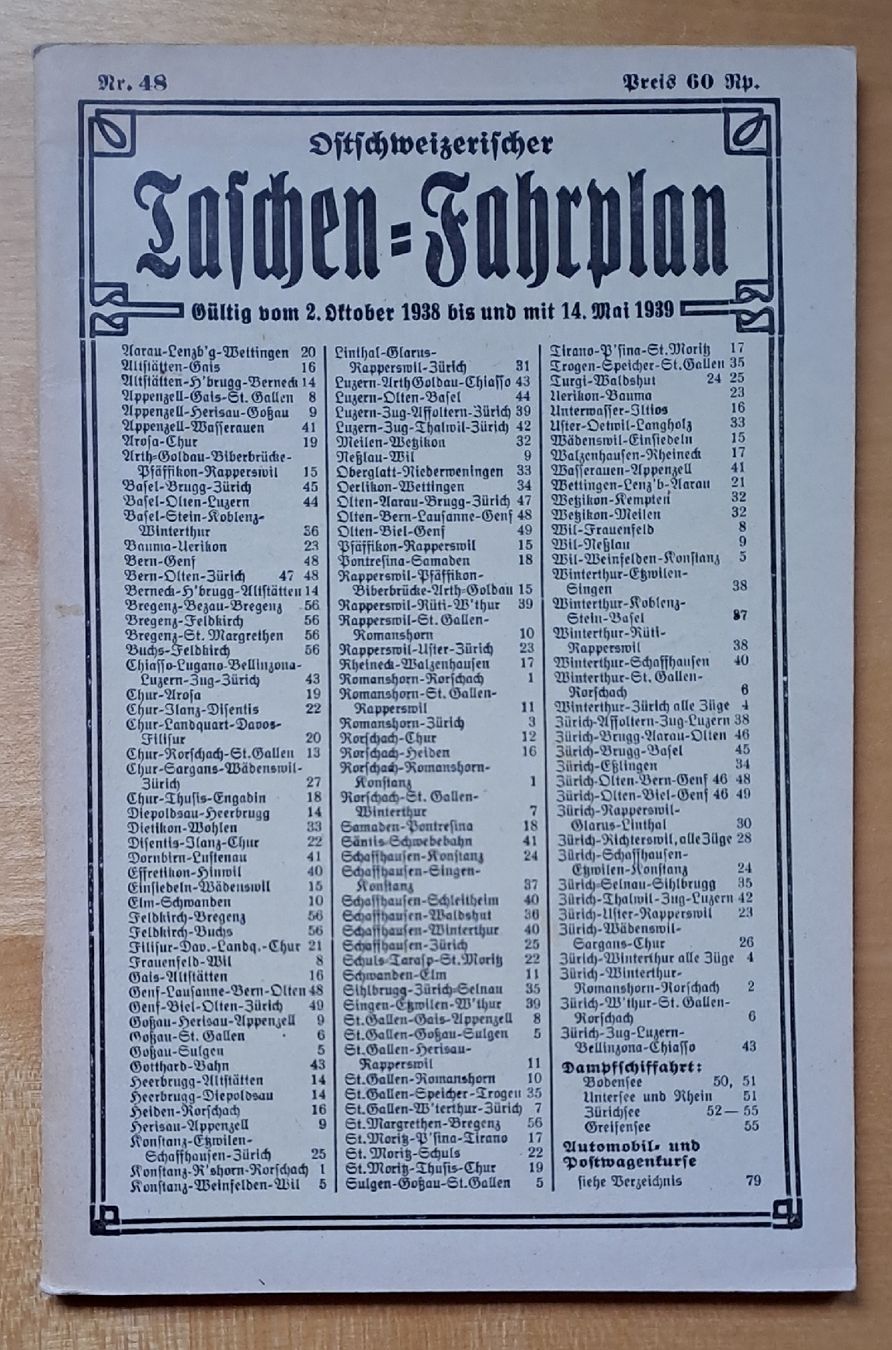 Libri: Ostschweizerischer Taschen-Fahrplan, 1938 – Usato da Trogen venduto da Limboo
