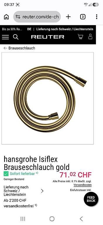 Tubi & Tubi flessibili: Brauseschlauch Gold – Nuovo e nell'imballaggio originale da Embrach venduto da Manuel.monteiro 1