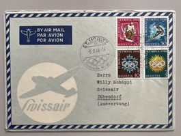 1948 Olymische Winterspiel St. Moritz Flugost Swissair