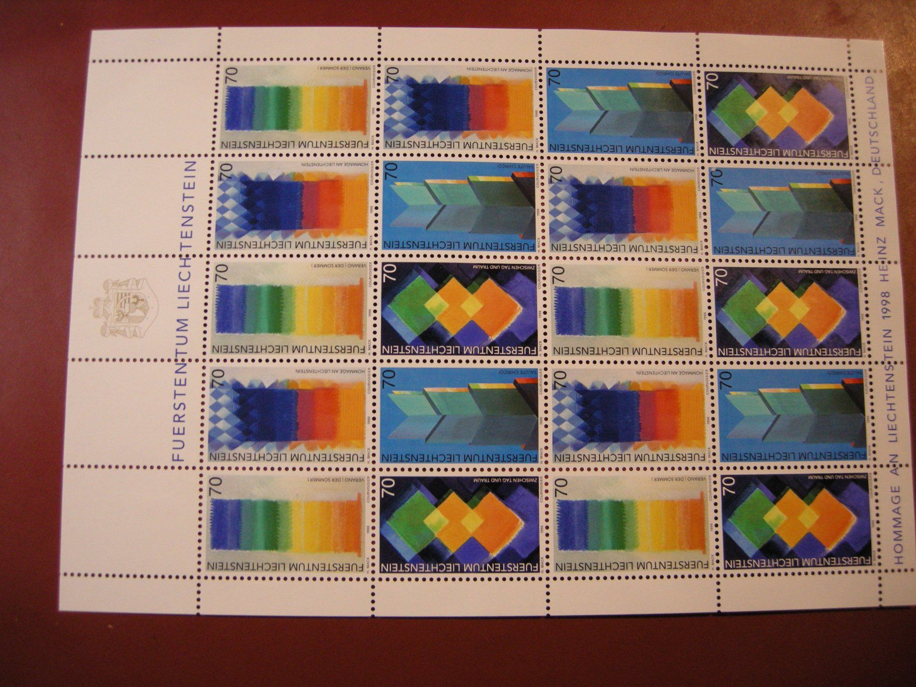 Tutti i francobolli: 1998 LIECHTENSTEIN, BOGEN POSTFRISCH HEINZ MACK – Usato da Rüti ZH venduto da jupi1945