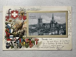 Antike Postkarte Lausanne Kathedrale, mit Relief