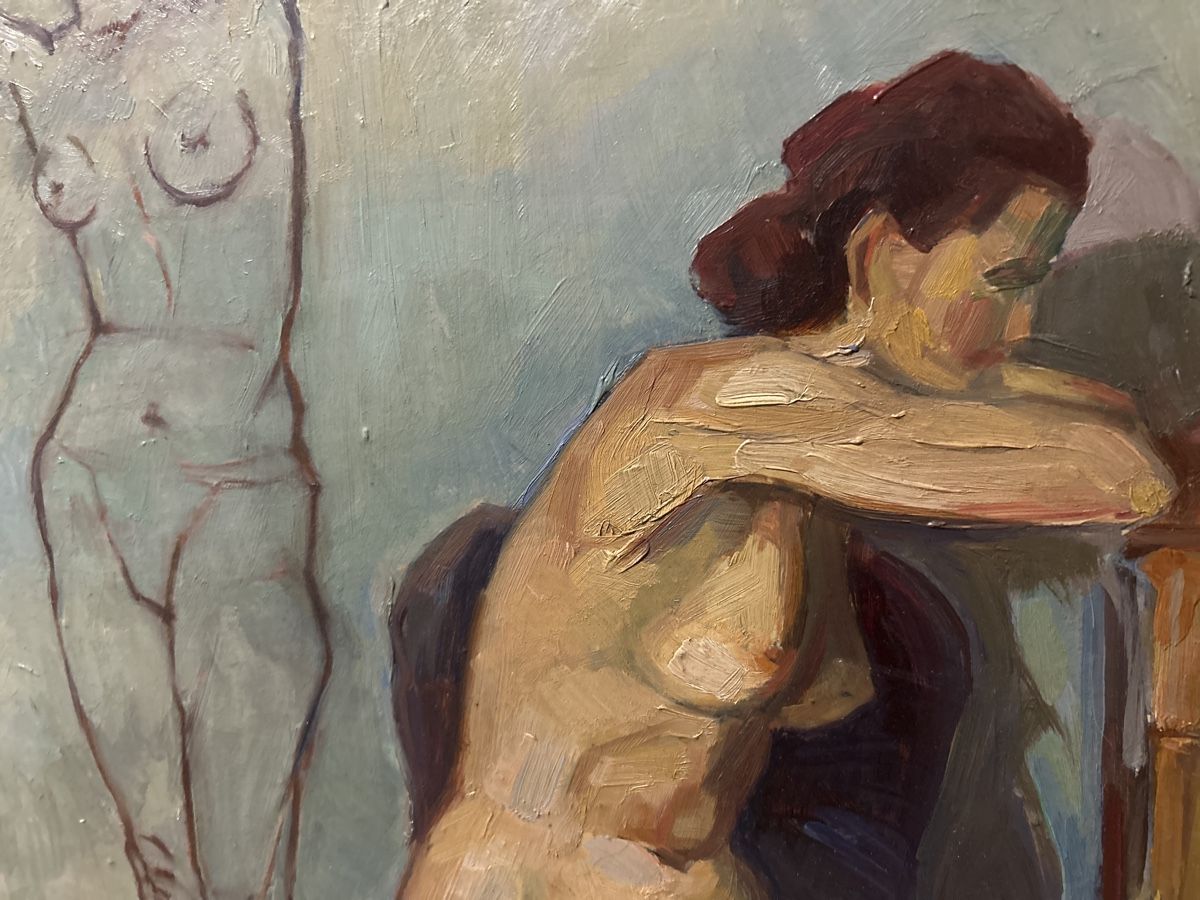 Dipinti: Original Ölgemälde "Aktstudie" von Adolf Weibel, 1950 – Usato da Glarus venduto da KunstWerkEr-LS87 4
