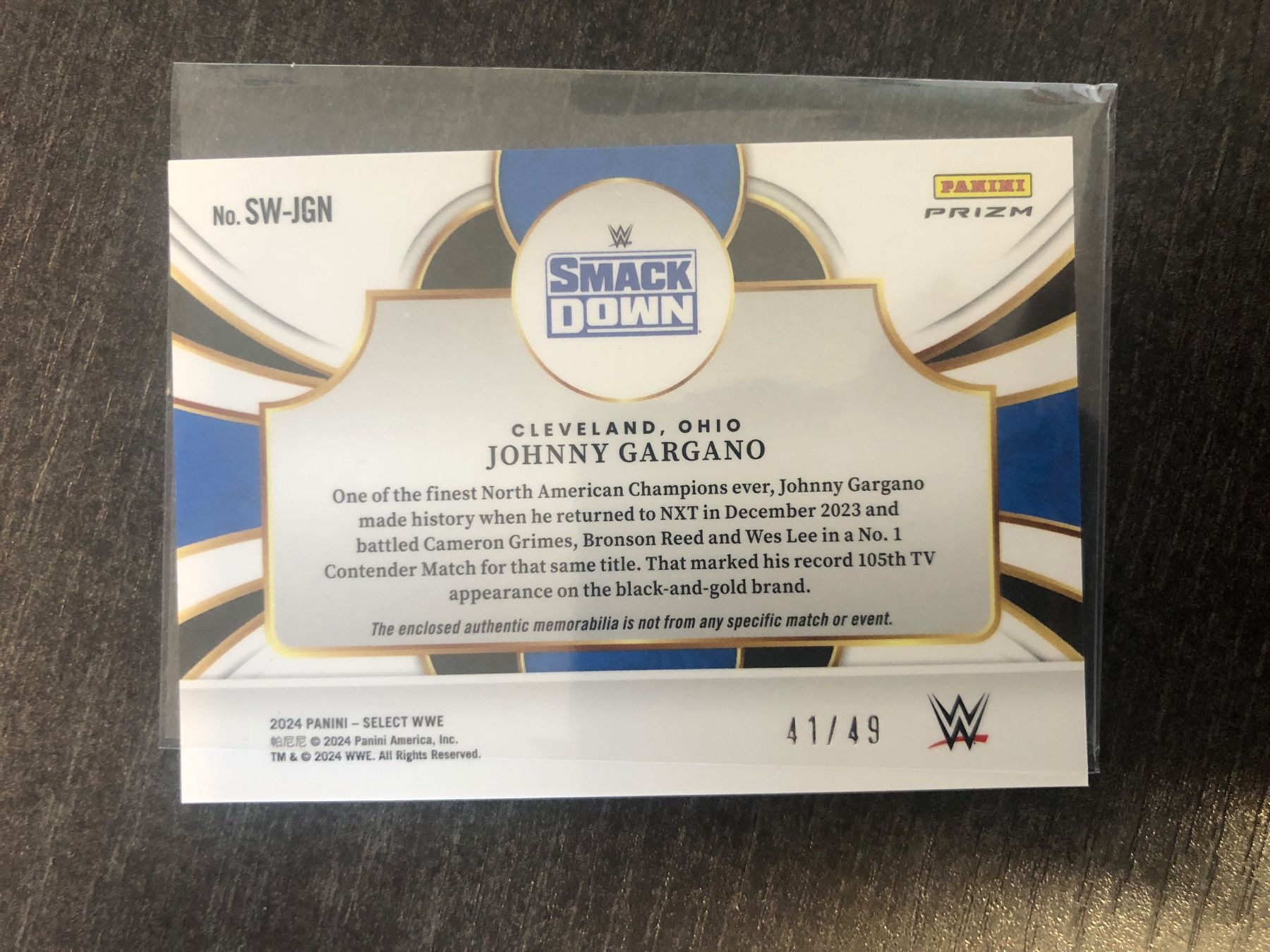 Topps Carte collezionabili: Panini Select WWE Johnny Gargano Patch /49 – Usato da Wangenried venduto da Garagara 1