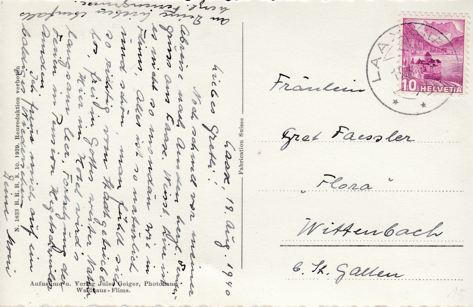 Cartoline postali: Laax   GR         um  1 9 4 0 – Usato da Brig venduto da Valcards54 1