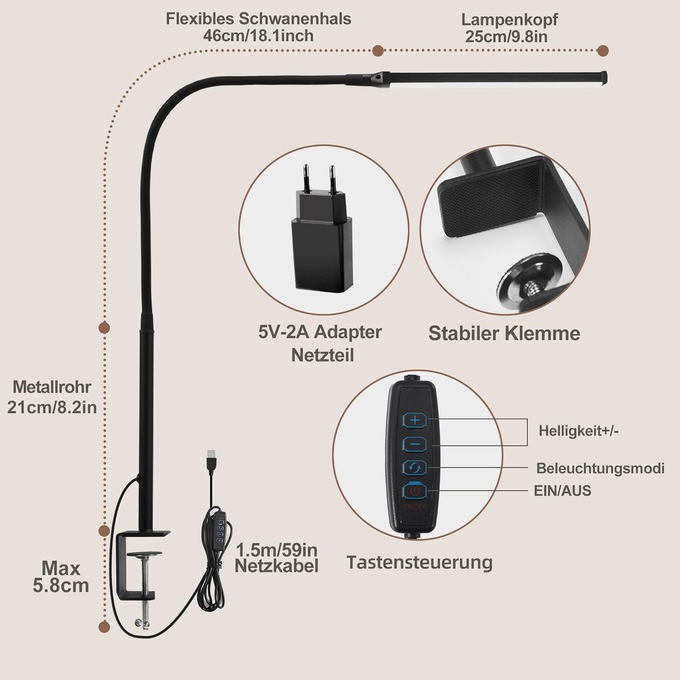 Lampade: LED Schreibtischlampe klemmbar dimmbar augenschonend – Nuovo e nell'imballaggio originale da Neuhausen venduto da apo_zn9s 4