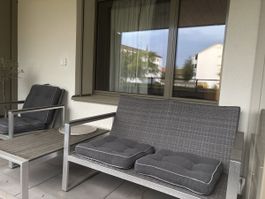 Loungemöbel Balkon, Set inkl. Sessel, Bank, Tisch und Kissen