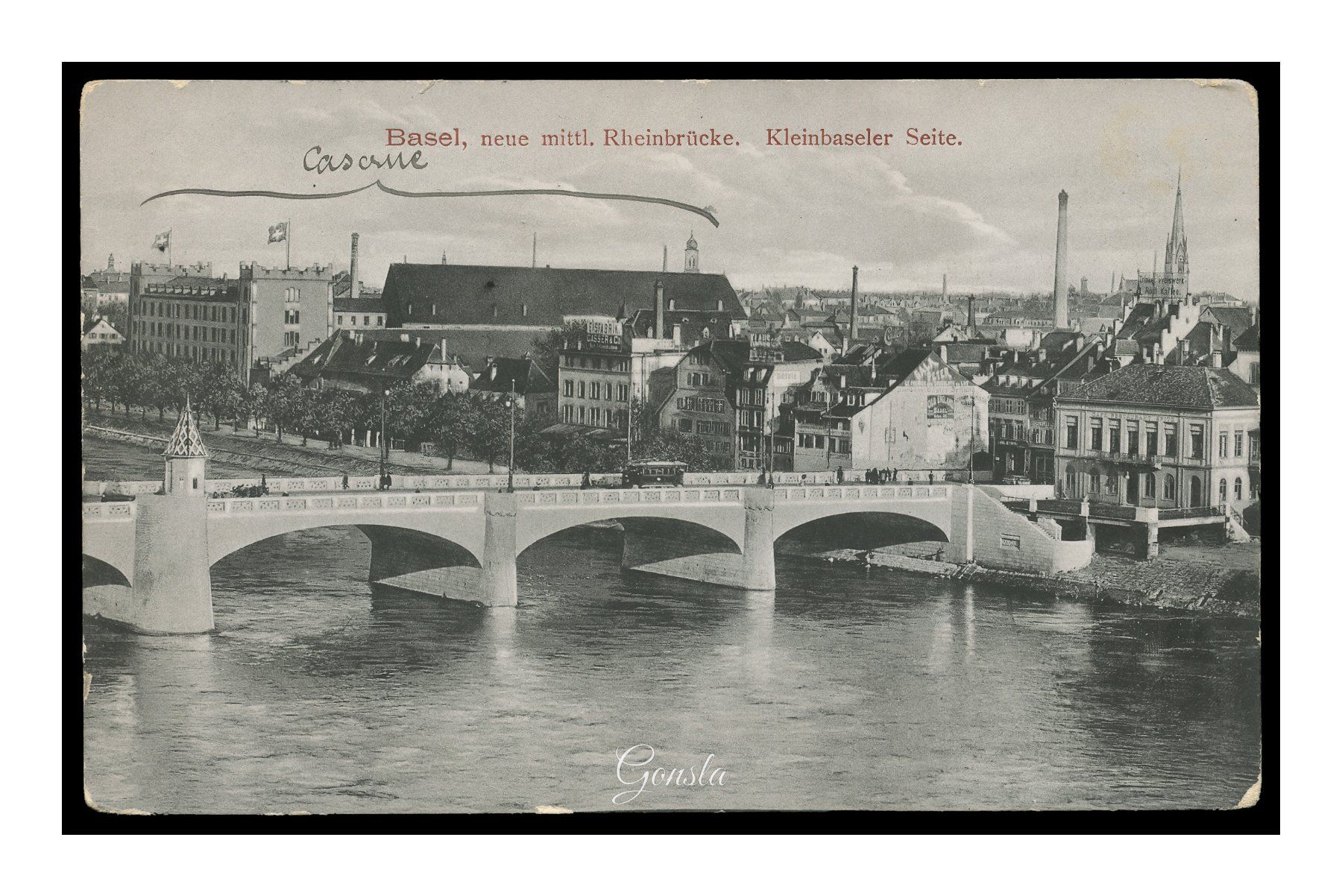 Cartoline postali: BASEL - 1907 "neue mittl. Rheinbrücke. Kleinbaseler Seite" – Usato da Onex venduto da gonsla01