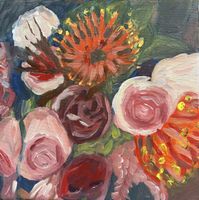 Acrylgemälde Blumenstrauss bunt auf Leinwand quadratisch