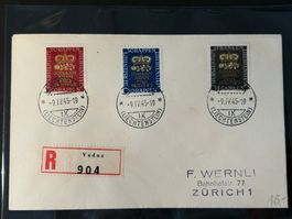 FDC R-Satzbrief 1945 von VADUZ nach Zürich