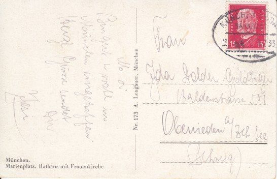 Ansichtskarten: München Marienplatz mit Oldtimer 1933 – Gebraucht aus Zuerich von OceanLinerPostcards 1