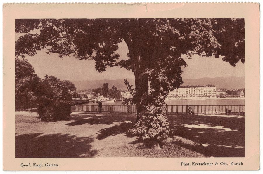 Cartoline postali: Genf, Englischer Garten, gelaufen 1933 – Usato da Frauenfeld venduto da POML