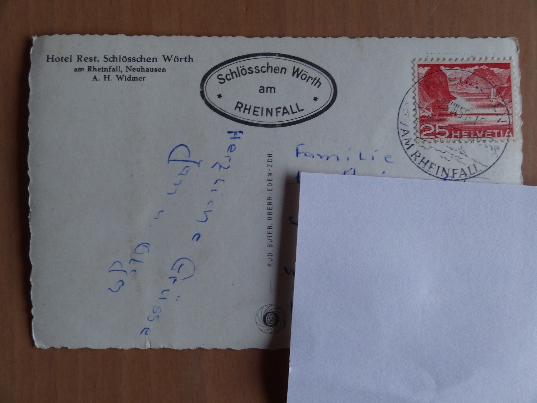 Ansichtskarten: Rheinfall - Hôtel rest. Schlösschen Eörth -1955 – Gebraucht aus St Léonard von Riglin 1