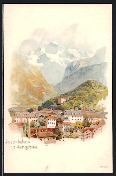 Cartoline postali: Litho Interlaken, Panorama mit Jungfrau – Usato da Berlin venduto da bartko-reher