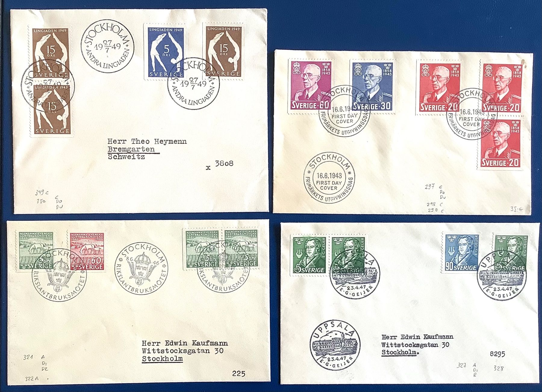 Tutti i francobolli: 1943 - 1951 - Schweden Div.FDC – Usato da Liestal venduto da Skunk02 2