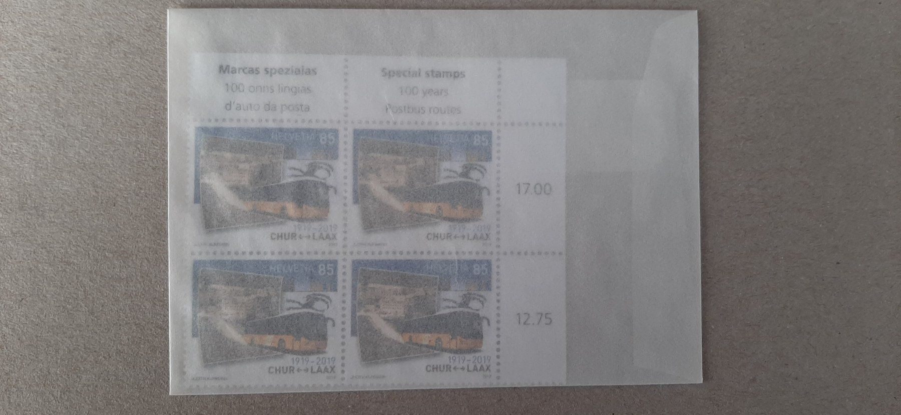 Tutti i francobolli: 2019  100 Jahre Postauto Chur - Laax Viererblock Postfrisch – Nuovo (secondo la descrizione) da Affoltern am Albis venduto da Andrezc 1
