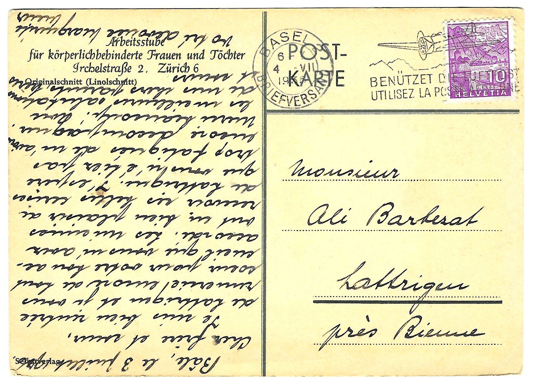 Ansichtskarten: Carte postale linogravure env.1936 – Gebraucht aus Tavannes von Zitume 1