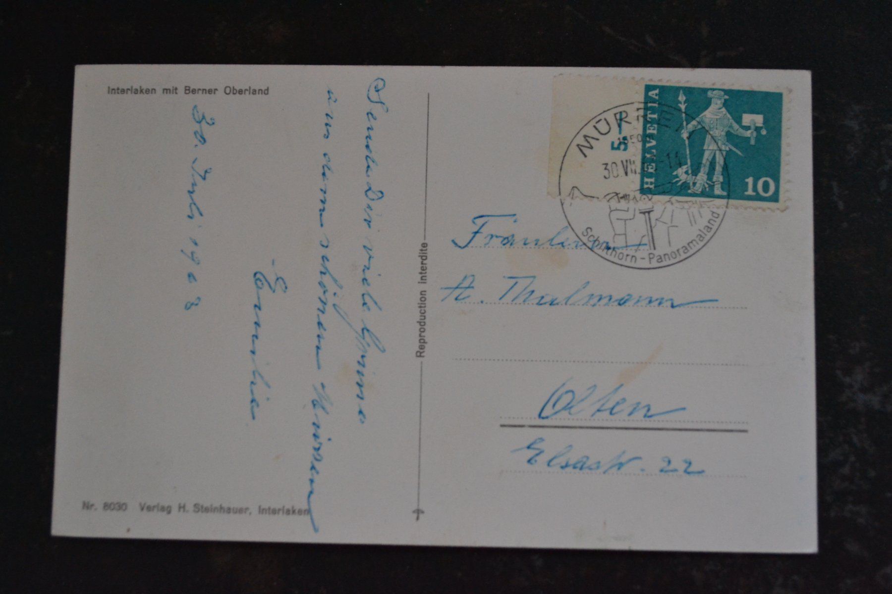 Cartoline postali: AK Interlaken mit Berner Oberland BE – Usato da Beinwil am See venduto da kajak55 1