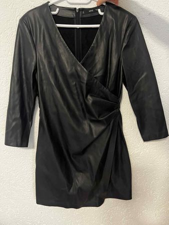 MNG Black Faux Leather Mini Dress - Size Small - Chic!