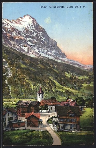 Cartoline postali: Grindelwald, Strassenpartie mit Kirche,  – Usato da Berlin venduto da bartko-reher