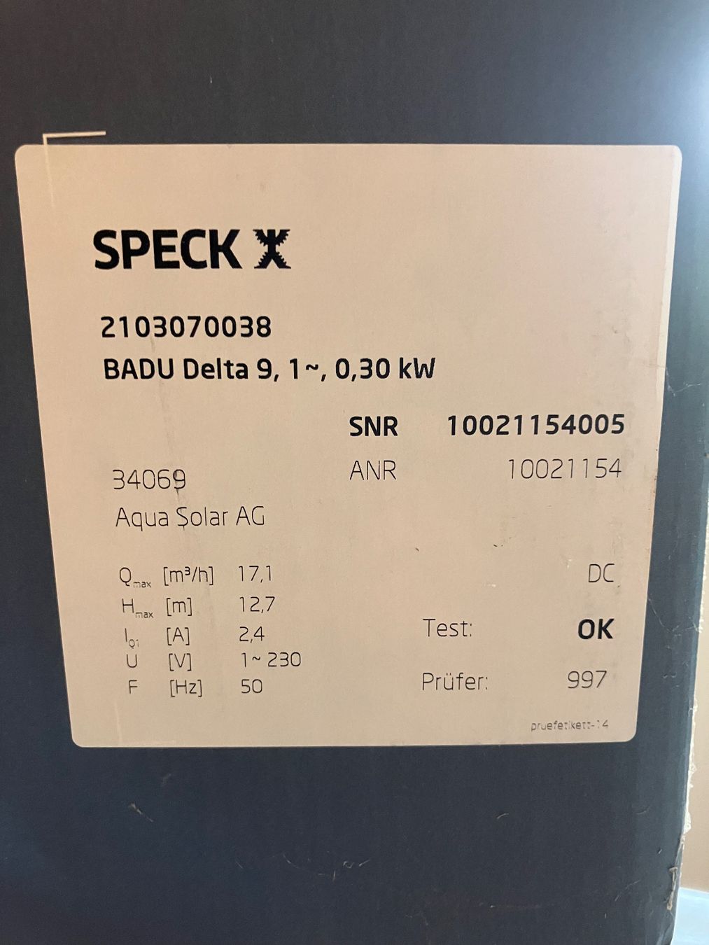 Accessori per Piscine: Schwimmbad Pumpe Speck Delta 9 – Nuovo (secondo la descrizione) da Ruswil venduto da mbuender01 1