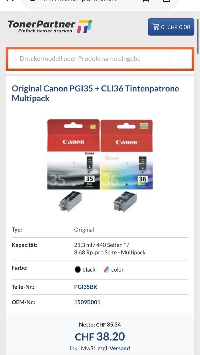 Canon Cartucce per stampanti & toner: # CANON - Tintenpatronen PGI35 + CLI36 # – Nuovo e nell'imballaggio originale da Bolligen venduto da secondhand-with-love