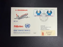 Swissair Erstflugbrief Genf-Manila ab UNO 1977