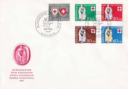 1957, Pro Patria Nr. B81-85, auf illustriertem Blanco-FDC.