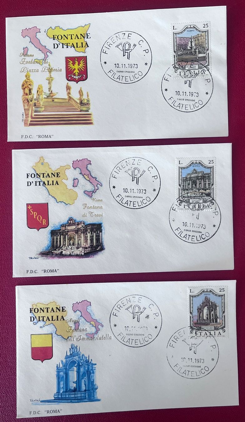 Alle Briefmarken: ET Couverts 1973 Fontane d'Italia 3 Stück – Gebraucht aus Biberist von Edelfloh