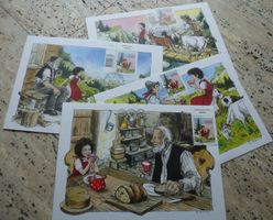 Lot ++ 4 Heidi Briefmarken auf illustrierten Blätter