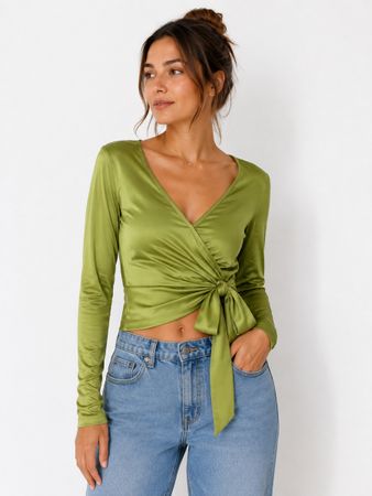 MONKI Damen Wickelshirt Grün Grösse S 