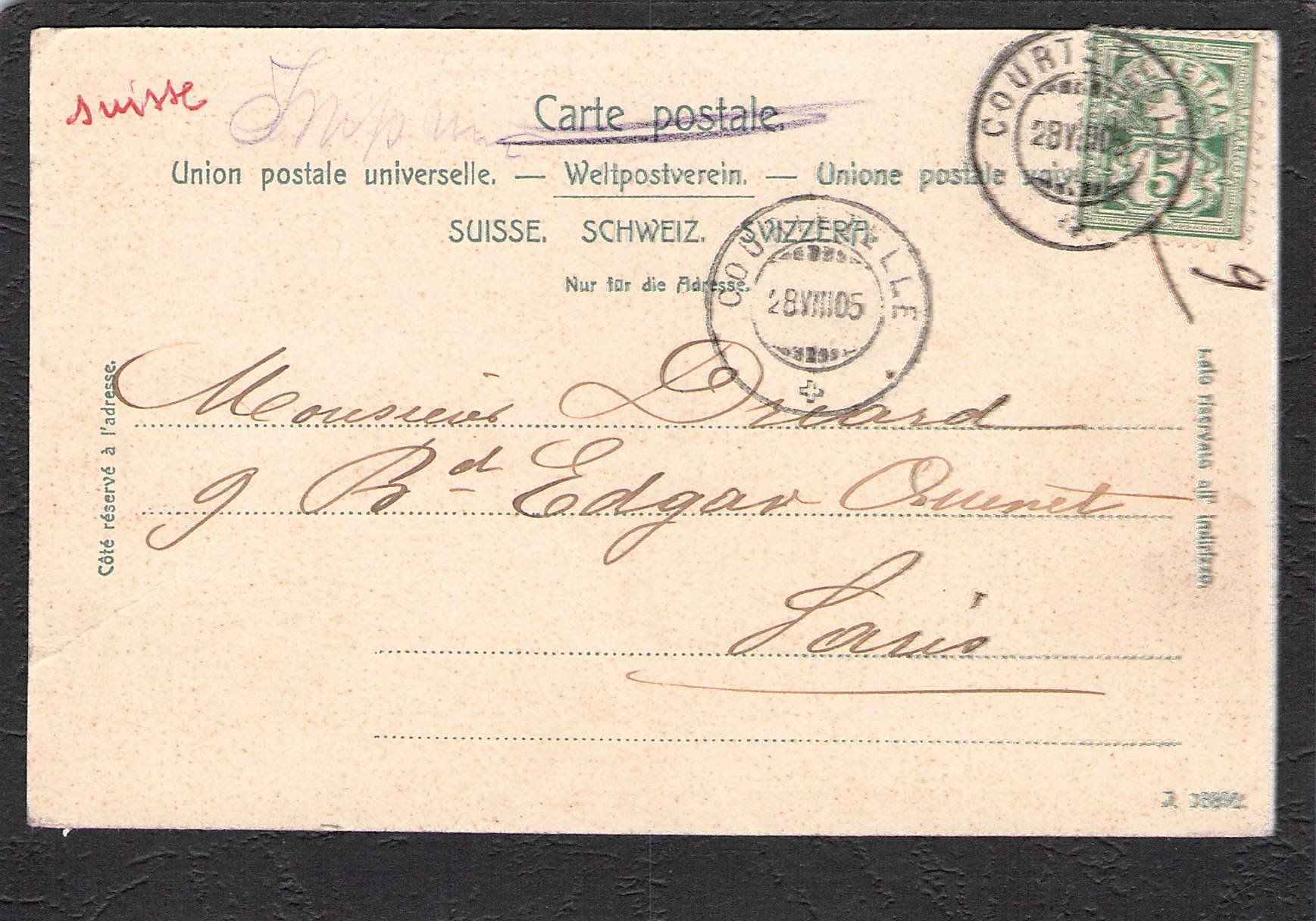 Cartoline postali: AK, JU , Courtélle , 1905 – Usato da Reichenburg venduto da Pipo-67 1