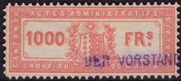 1000 Fr Fiskalmarke vom Kanton WALLIS