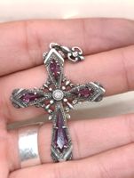 Jugendstil 925er Silber Kreuzanhänger Amethyste um 1900j Top