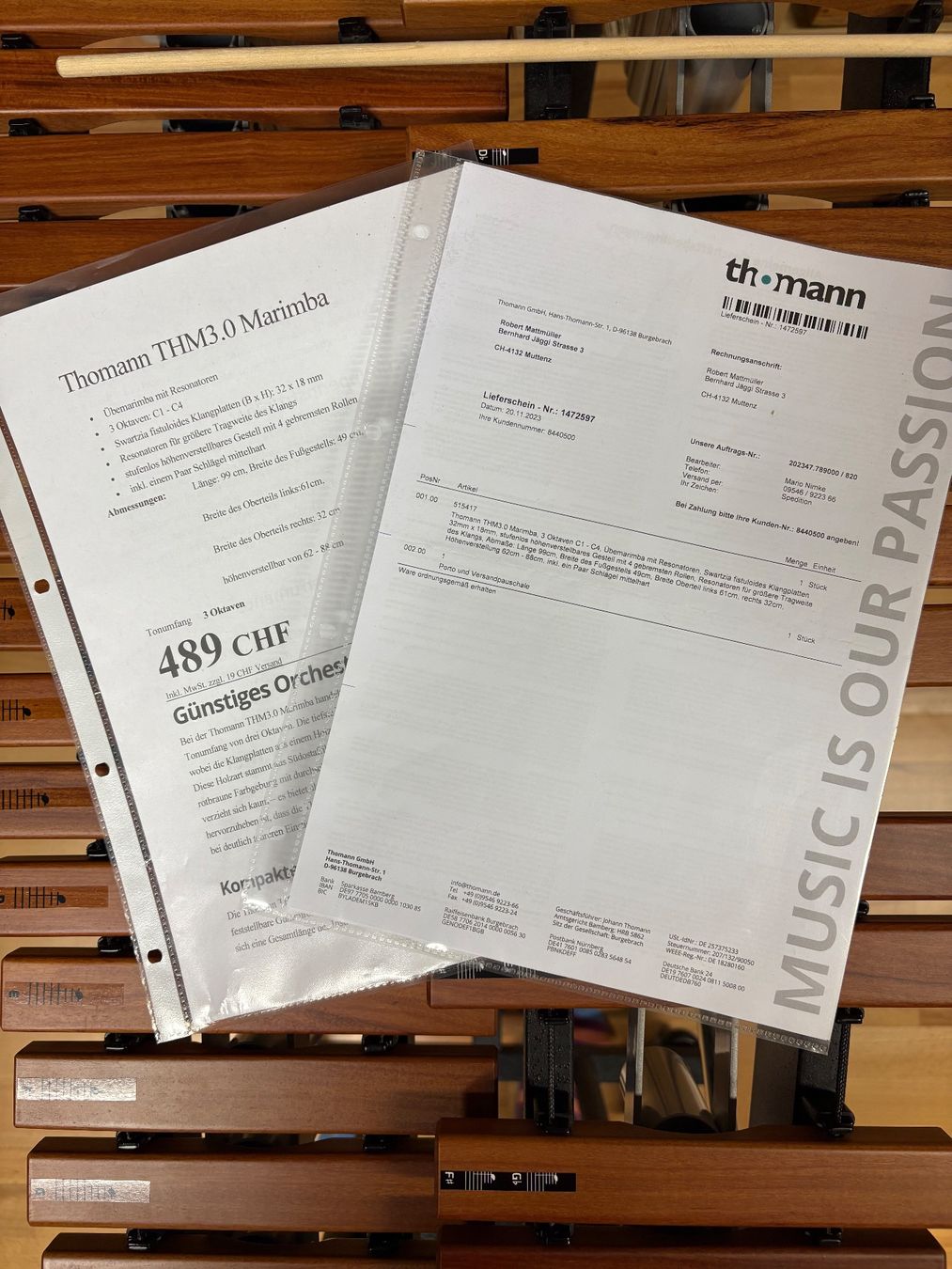 Thomann Instruments de musique: Übe-Marimba Thomann 3.0 – D'occasion à Basel par horn83 3