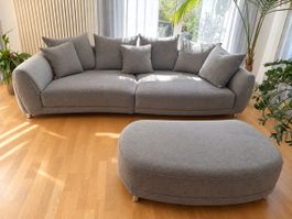 Sofa mit Hocker grau (Stoffbezug)