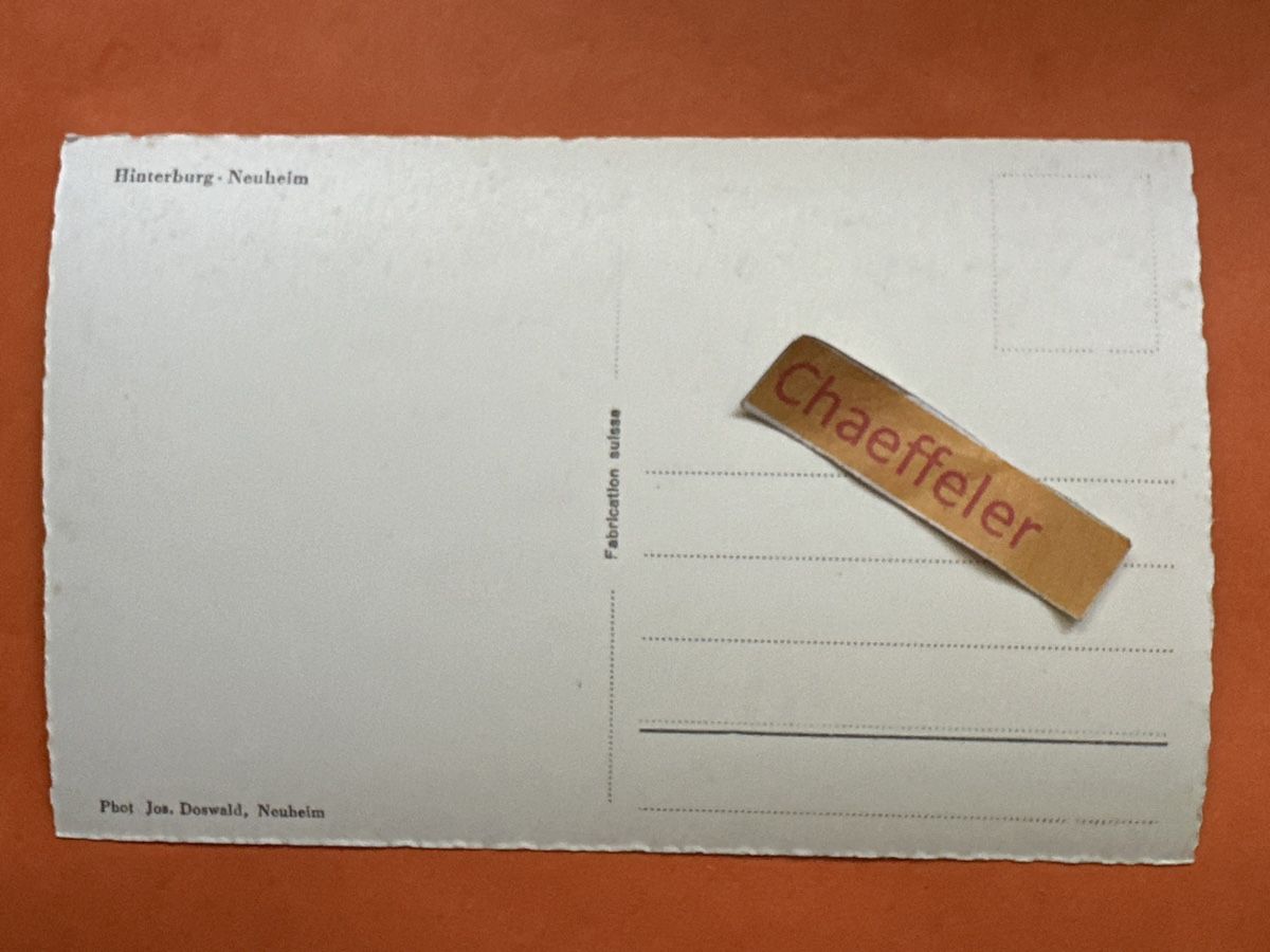 Cartoline postali: Hinterburg – Neuheim – Usato da Zürich venduto da Chaeffeler 1