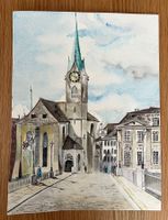 Aquarell Zürcher Fraumünster-Brücke, handgemaltes Bild