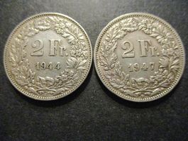 2 x 2.- Fr 1944 + 1947  Superbes pièces  Superbe qualité