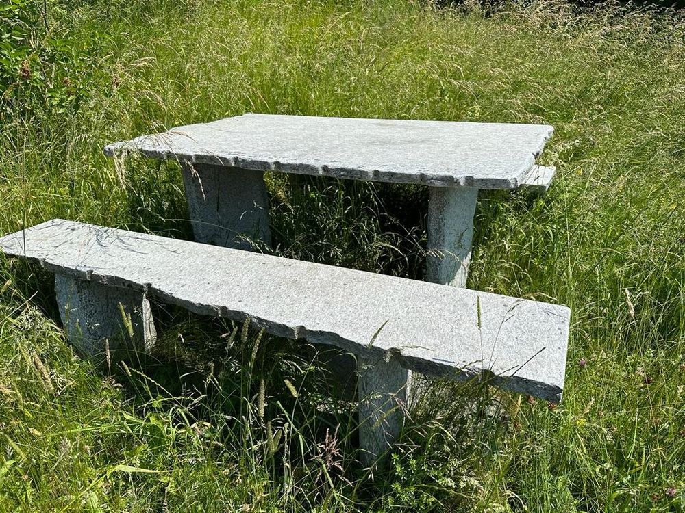 Gartentisch aus Naturstein mit zwei Bänken Kaufen auf Ricardo