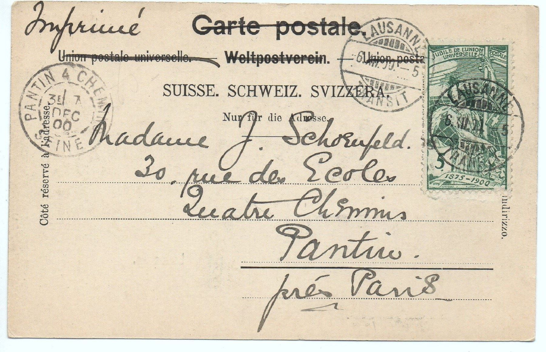 Ansichtskarten: LAUSANNE 1900 – Gebraucht aus Jona von philajona 1