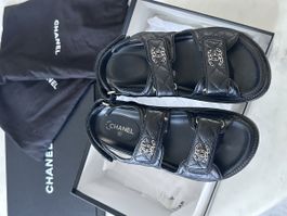 Chanel Dad Sandalen Leder Schwarz Grösse 35