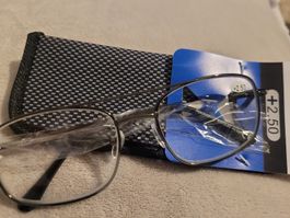 Neue Lesebrille +2.5 Dioptrie, Metallrahmen, Etui, TOP!