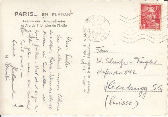 Cartoline postali: Paris Avenue des Champs Elysees mit Oldtimer 1949 – Usato da Zuerich venduto da OceanLinerPostcards 1