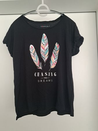 Damen T-Shirt schwarz Federprint Grösse XL